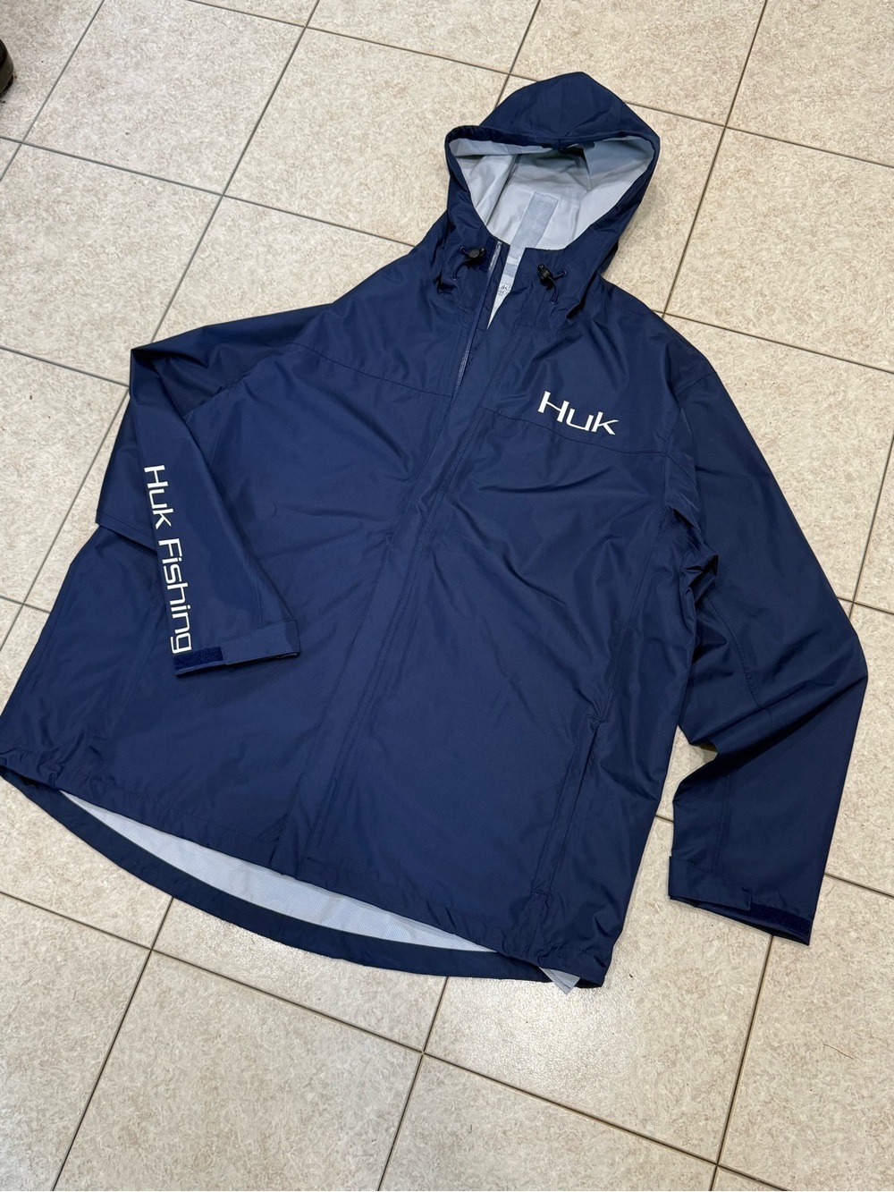 Huk Navy Hooded Rain Jacket with Logo